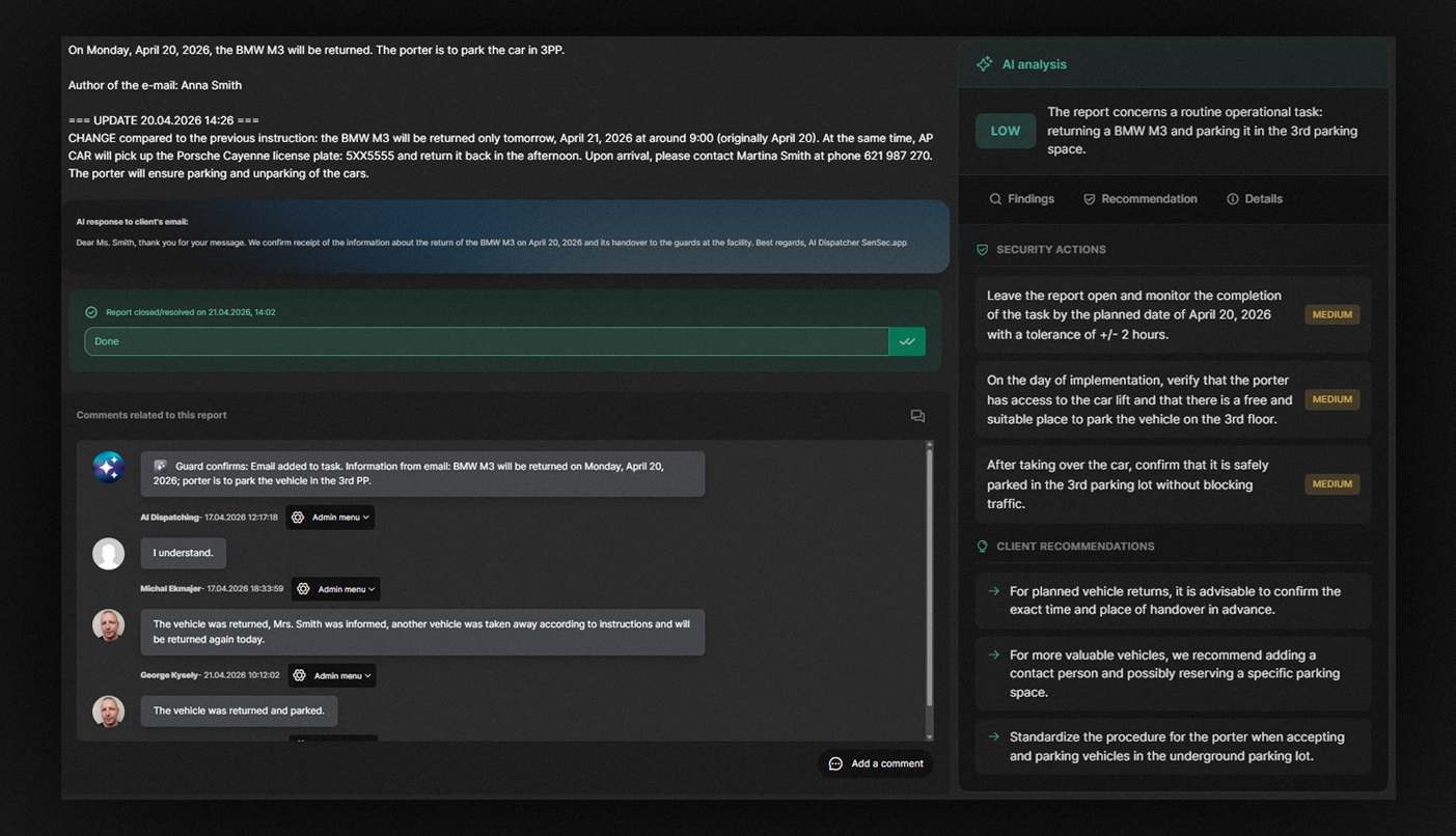 Same incident record viewed from Guard, Supervisor and Client surfaces